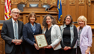 Governor Evers, Bon Wikenheiser, Gina Ferraro, Sarah Larson, and First Lady Evers