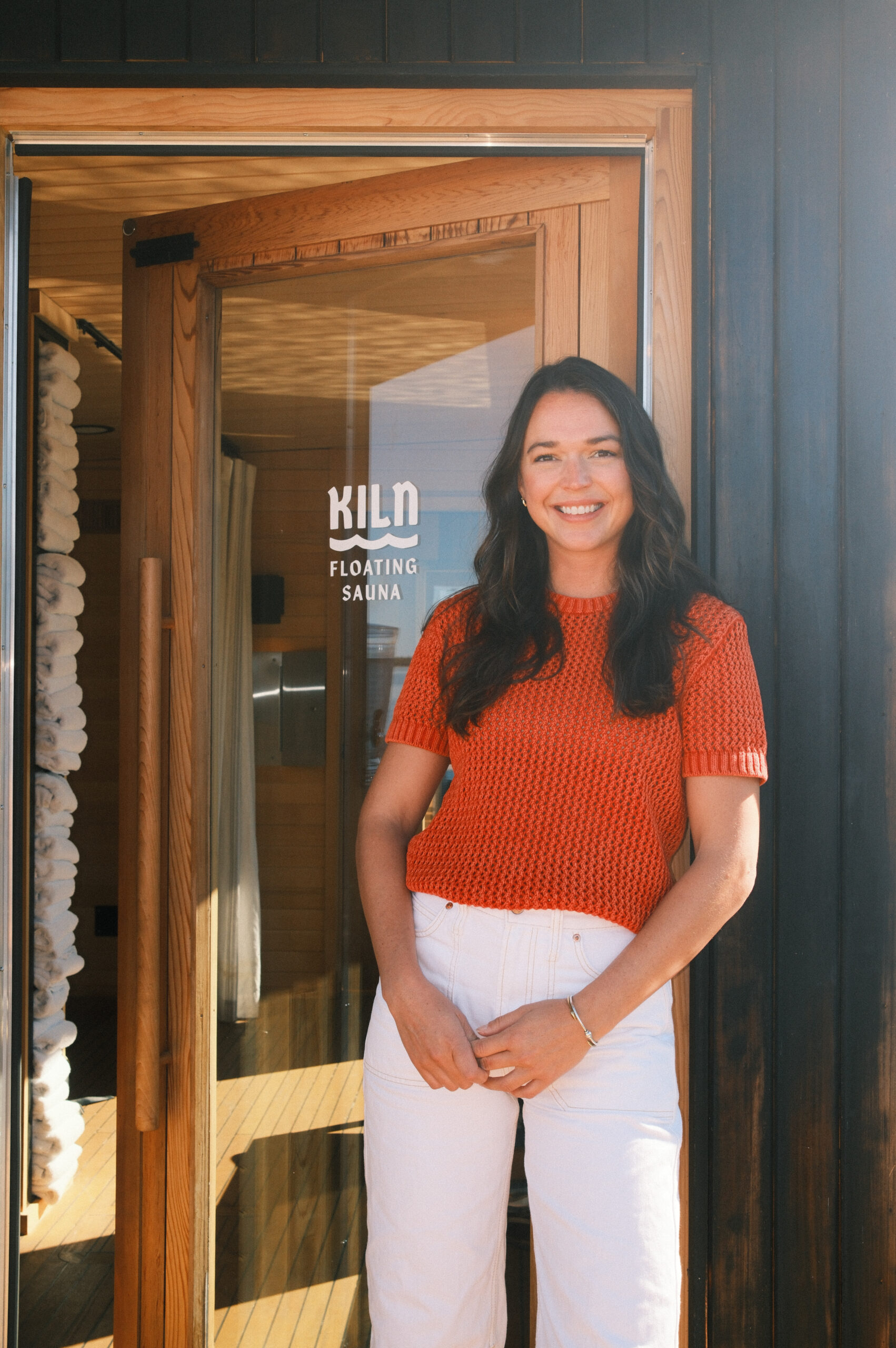 Zoe at front door of Kiln